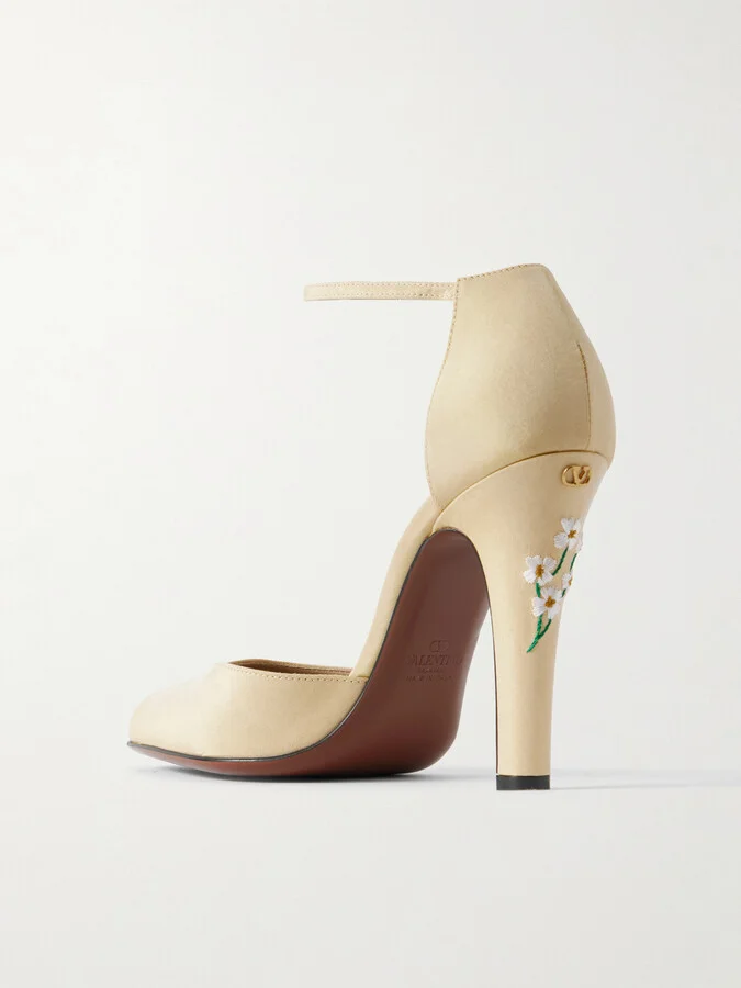 Valentino Garavani - Dolly 105 Embroidered Shantung Pumps - Yellow - Image 3