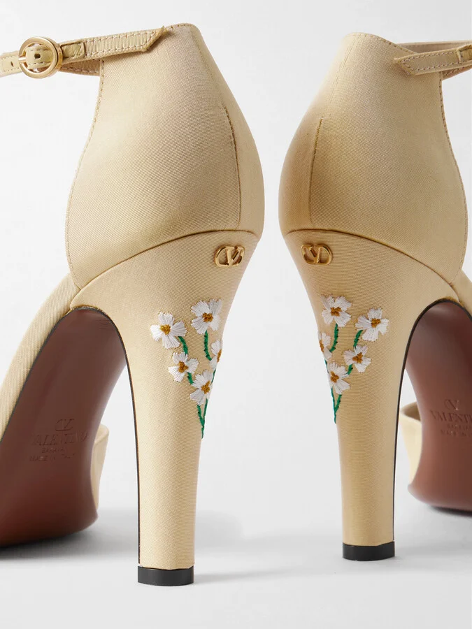 Valentino Garavani - Dolly 105 Embroidered Shantung Pumps - Yellow - Image 4