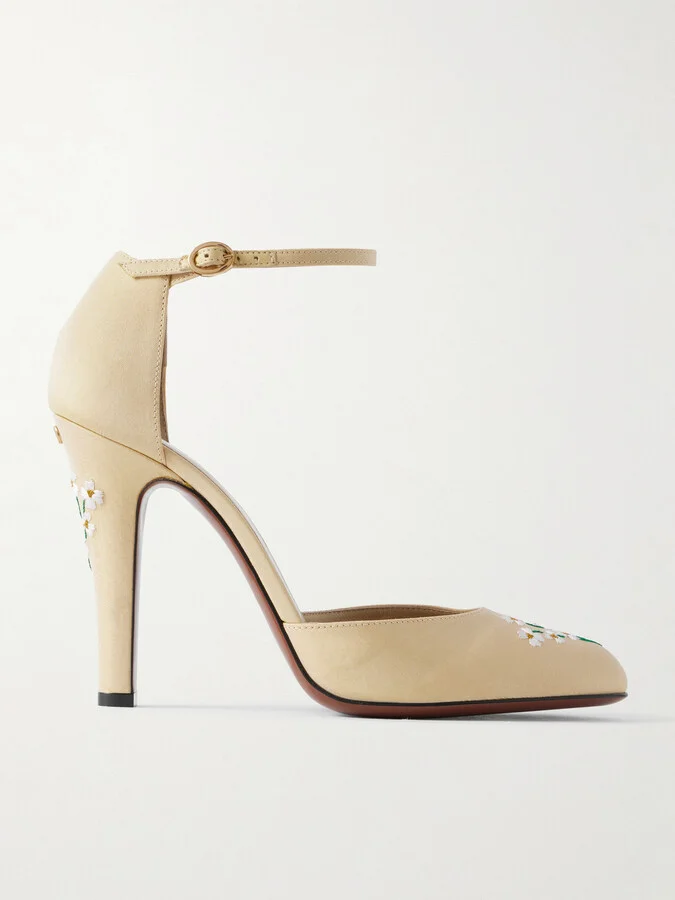 Valentino Garavani - Dolly 105 Embroidered Shantung Pumps - Yellow