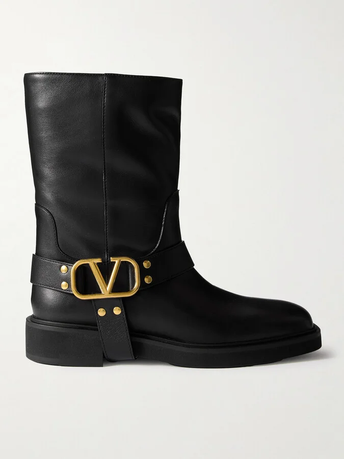Valentino Garavani - Embelished Leather Ankle Boots - Black
