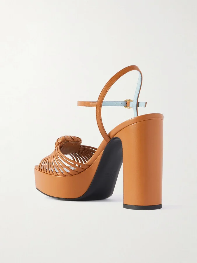 Valentino Garavani - Embellished Leather Platform Sandals - Brown - Image 3