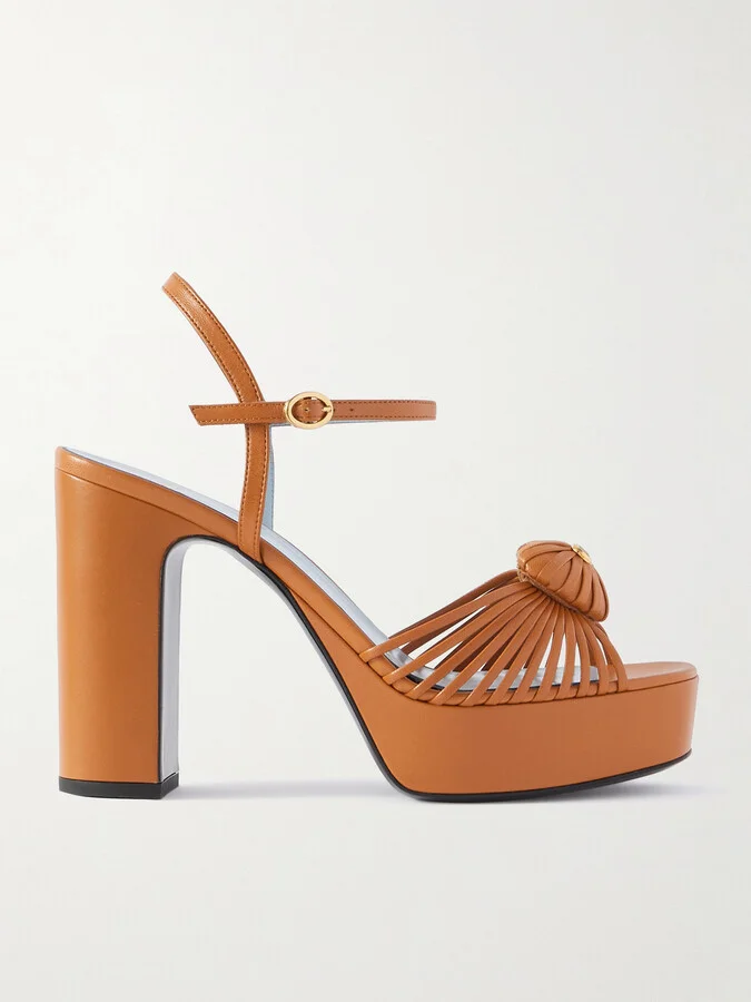 Valentino Garavani - Embellished Leather Platform Sandals - Brown