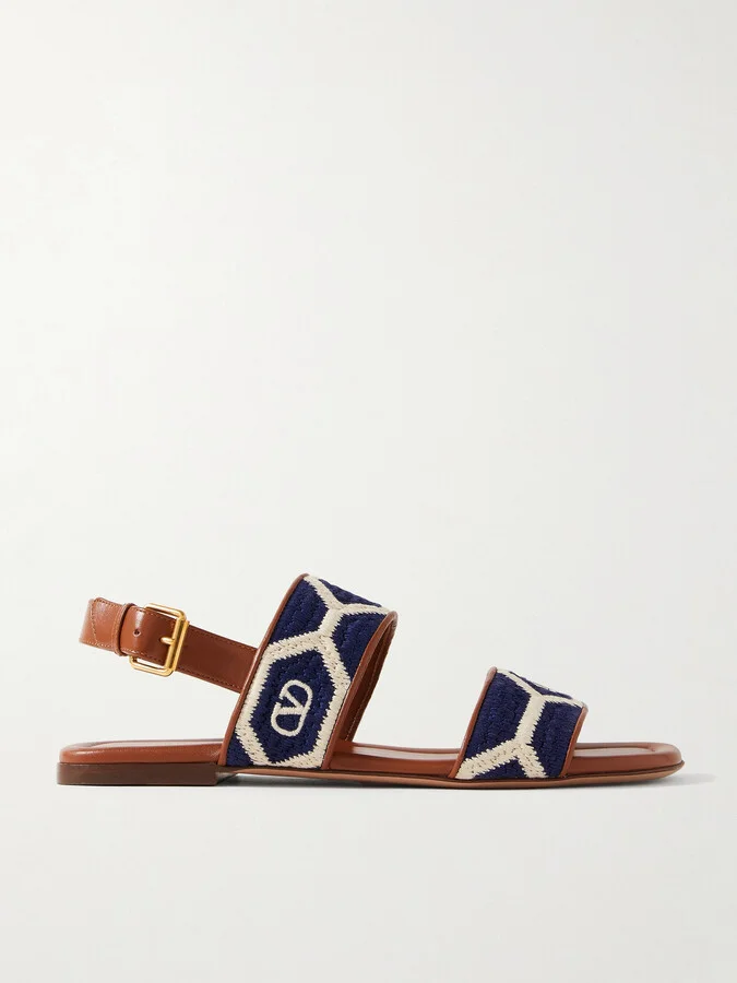 Valentino Garavani - Embroidered Leather Sandals - Blue