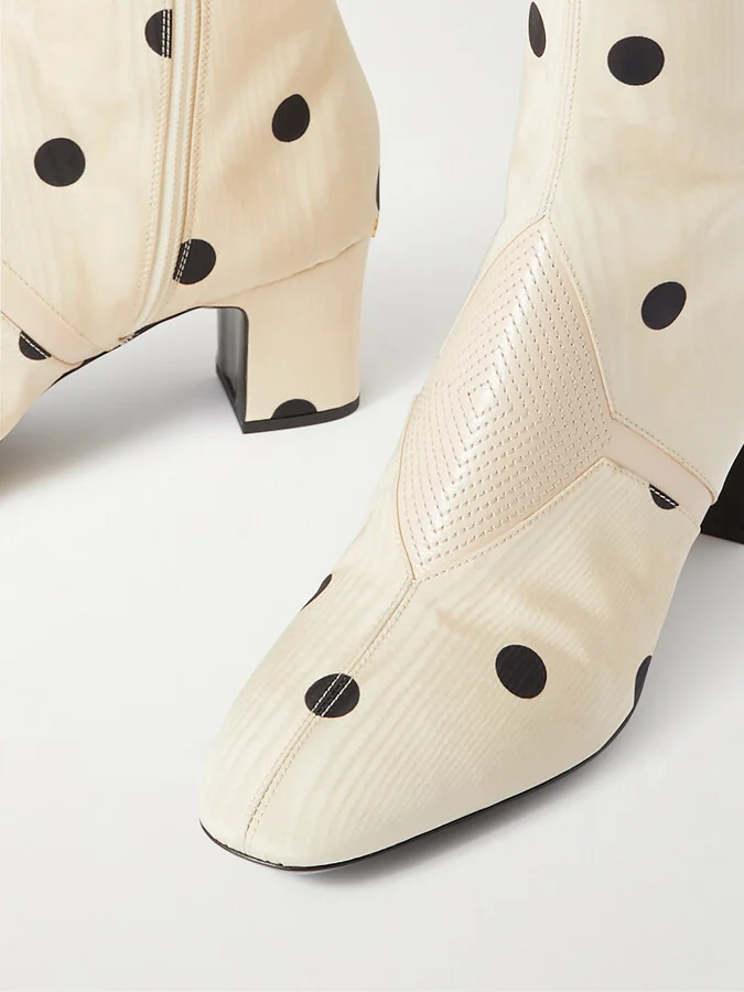 Valentino Garavani - Equivoque 60 Leather-trimmed Polka-dot Moire Knee Boots - Neutrals - Image 5