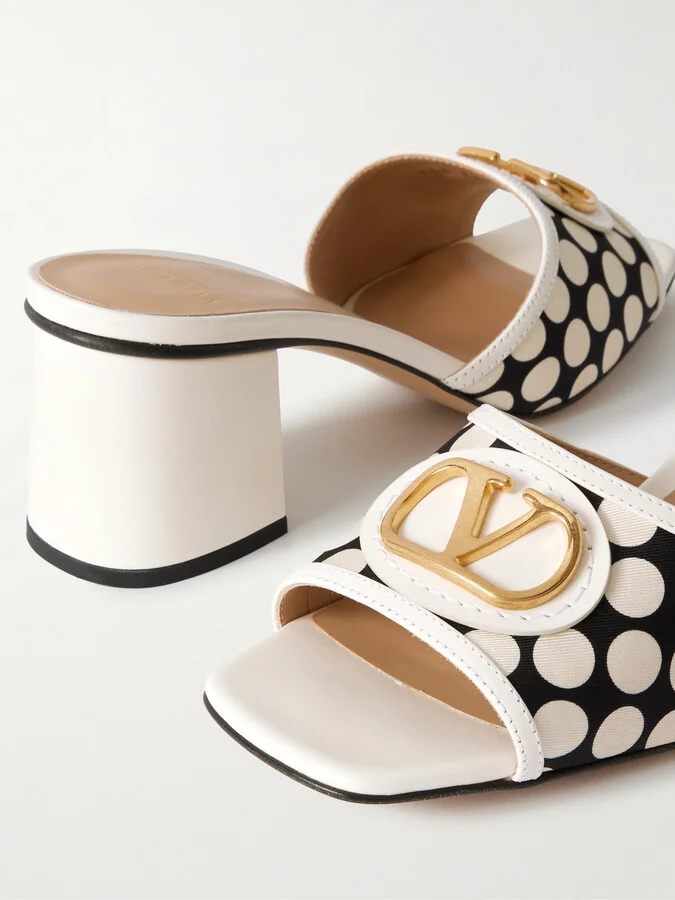 Valentino Garavani - Escape 60 Embellished Leather-trimmed Polka-dots Twill Mules - White - Image 4