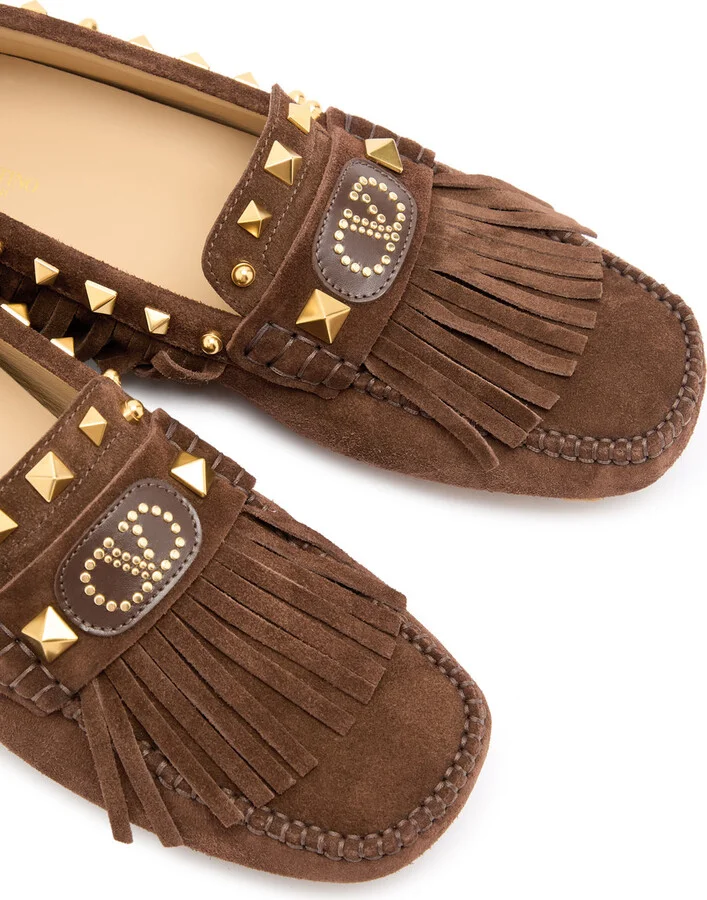 Valentino Garavani Fastaway Driver Fringed Suede Loafers - Image 3
