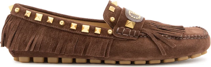 Valentino Garavani Fastaway Driver Fringed Suede Loafers