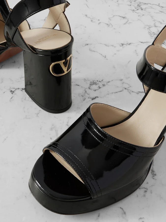 Valentino Garavani - Fawcette Patent-leather Platform Sandals - Black - Image 4