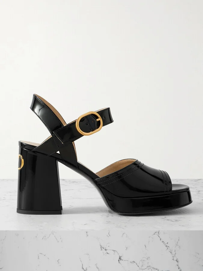 Valentino Garavani - Fawcette Patent-leather Platform Sandals - Black