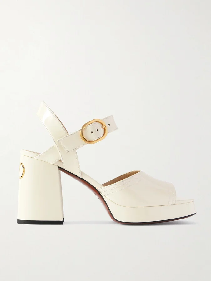 Valentino Garavani - Fawcette Patent-leather Platform Sandals - Ivory
