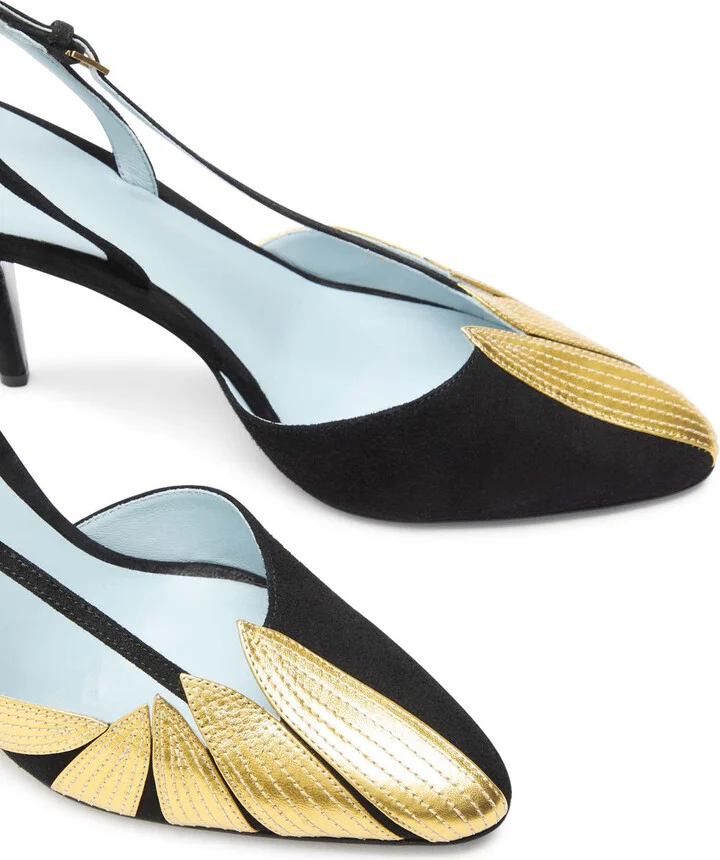 Valentino Garavani Foliefoliage 90 Suede Slingback Pumps - Image 3