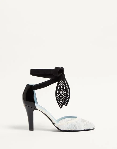 Valentino Garavani FOLIEFOLIAGE PUMPS IN ABRASIVE CALFSKIN AND LACE 85MM