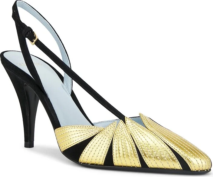 Valentino Garavani Foliefoliage Sling Back Pump in Metallic Gold,Black - Image 2