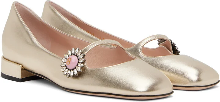 Valentino Garavani Gold Mary-Jane Preshoes Ballerina Flats - Image 4