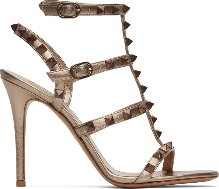 Valentino Garavani Gold Rockstud Cage Heeled Sandals