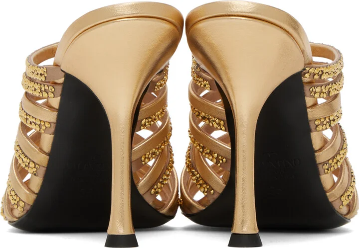 Valentino Garavani Gold Rockstud Strappy 100 Heeled Sandals - Image 2
