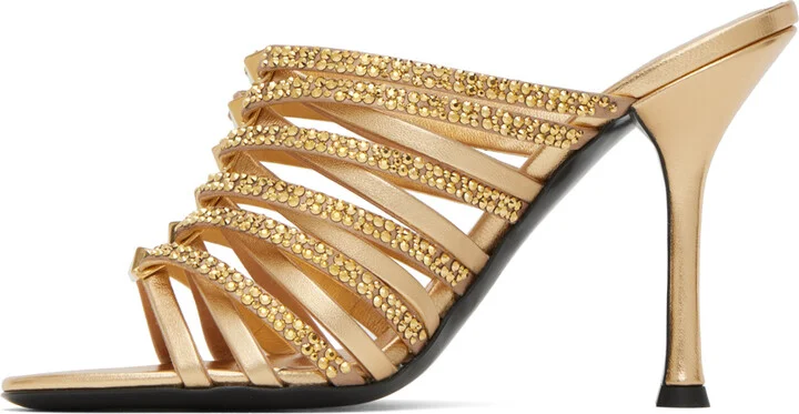 Valentino Garavani Gold Rockstud Strappy 100 Heeled Sandals - Image 3