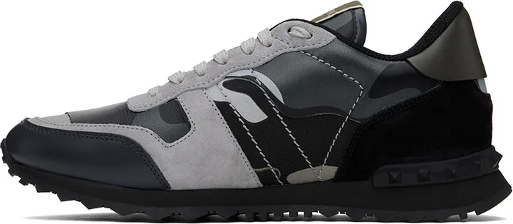Valentino Garavani Gray & Black Camouflage Rockrunner Sneakers - Image 3