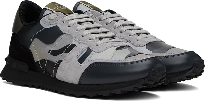 Valentino Garavani Gray & Black Camouflage Rockrunner Sneakers - Image 4