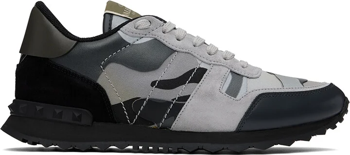 Valentino Garavani Gray & Black Camouflage Rockrunner Sneakers