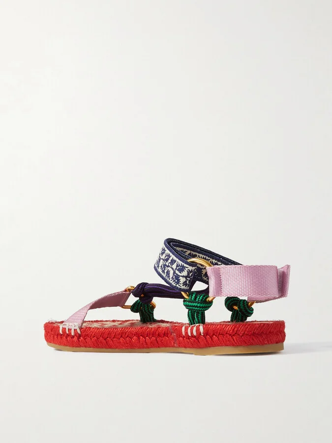 Valentino Garavani - Grosgrain, Cord And Jacquard Espadrille Sandals - Red - Image 3