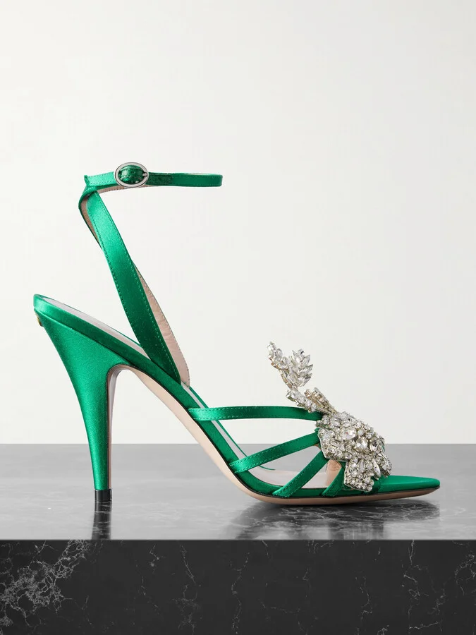 Valentino Garavani - Ladycrush 100 Crystal-embellished Satin Sandals - Green