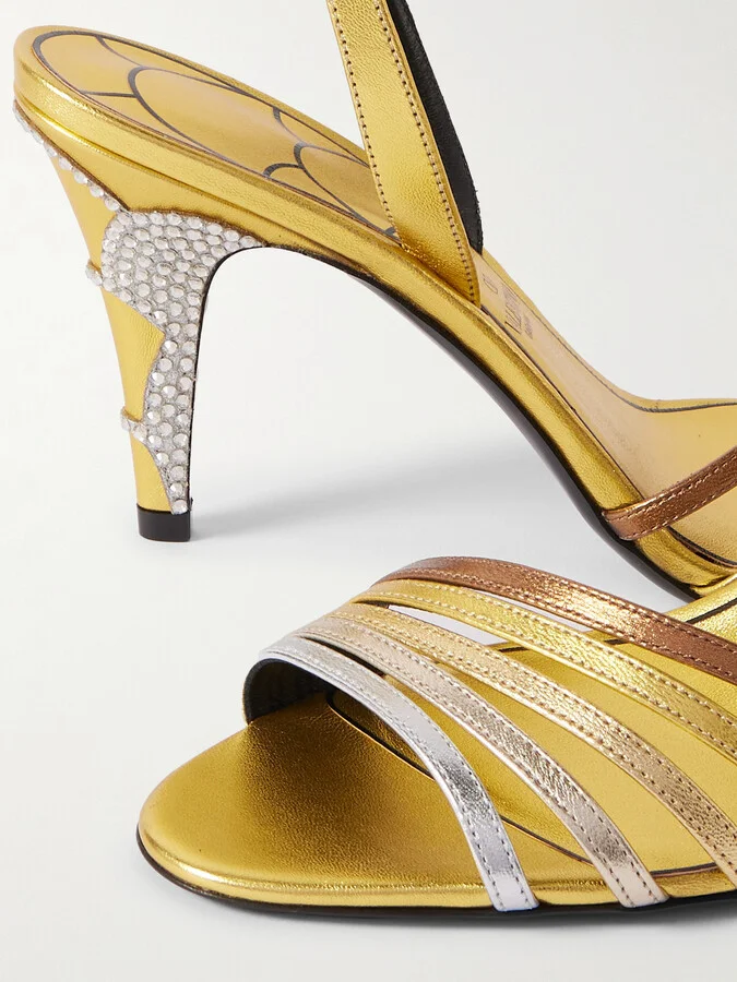 Valentino Garavani - Ladycrush 85 Crystal-embellished Metallic Leather Pumps - Gold - Image 4