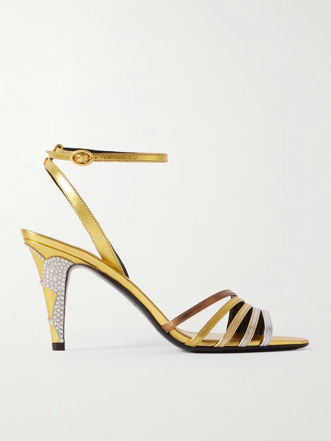Valentino Garavani - Ladycrush 85 Crystal-embellished Metallic Leather Pumps - Gold