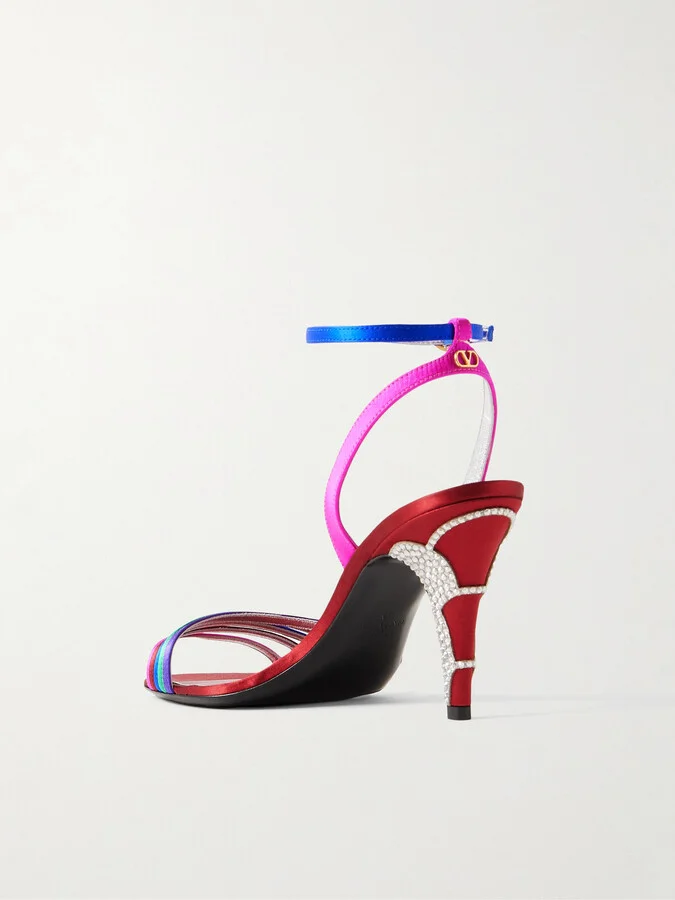 Valentino Garavani - Ladycrush 85 Crystal-embellished Satin Sandals - Multi - Image 3