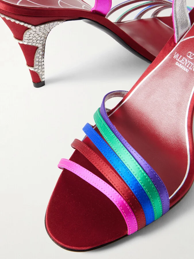 Valentino Garavani - Ladycrush 85 Crystal-embellished Satin Sandals - Multi - Image 4