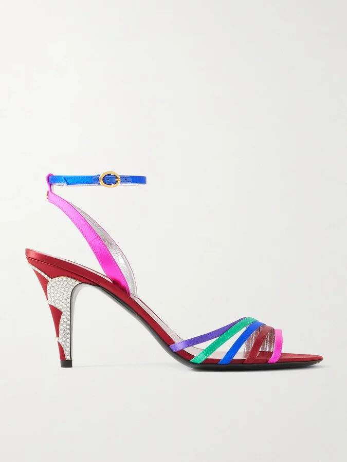 Valentino Garavani - Ladycrush 85 Crystal-embellished Satin Sandals - Multi