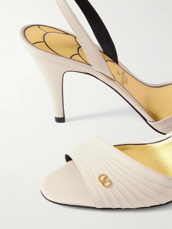 Valentino Garavani - Ladycrush 85 Embellished Leather Sandals - Ivory - Image 4