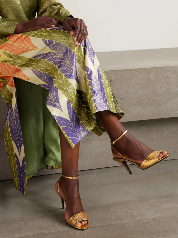 Valentino Garavani - Ladycrush 85 Embellished Metallic Leather Sandals - Gold - Image 2