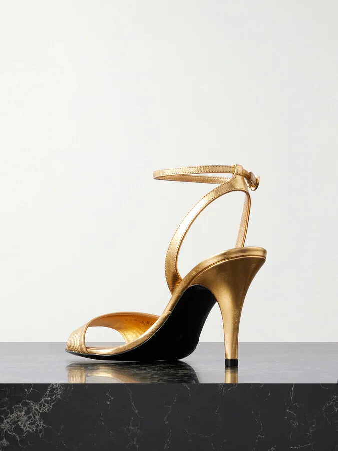 Valentino Garavani - Ladycrush 85 Embellished Metallic Leather Sandals - Gold - Image 3