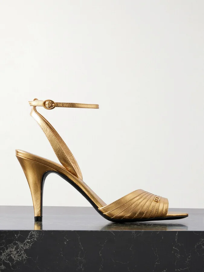 Valentino Garavani - Ladycrush 85 Embellished Metallic Leather Sandals - Gold