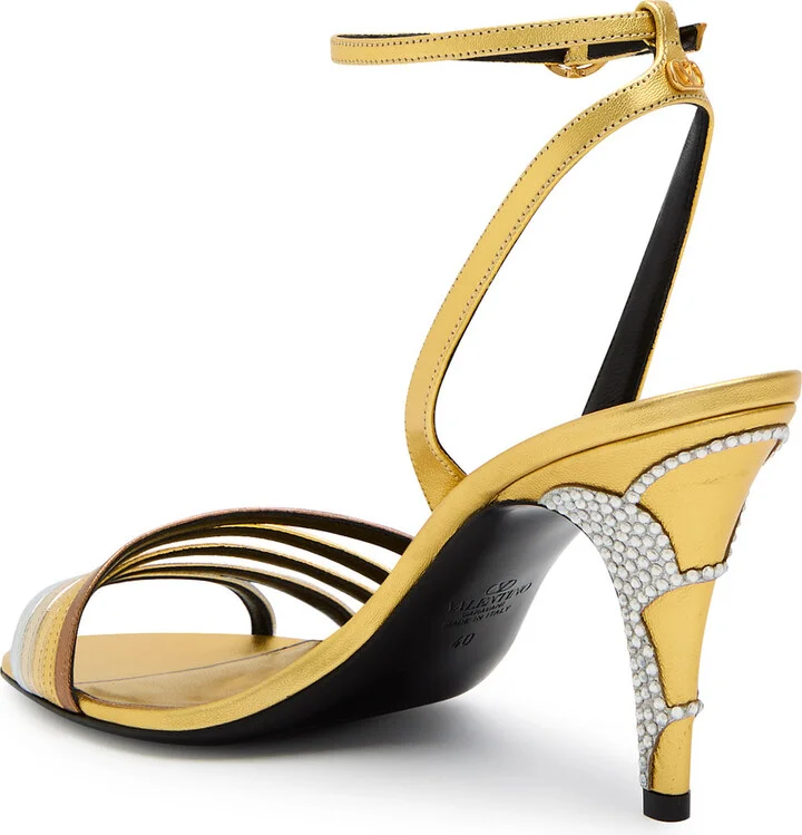 Valentino Garavani Ladycrush 85 Gold Leather Designer Satin Sandals UK5 / EU38 - Image 2