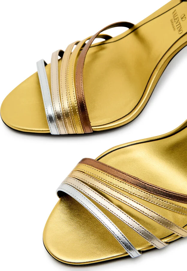 Valentino Garavani Ladycrush 85 Gold Leather Designer Satin Sandals UK5 / EU38 - Image 3