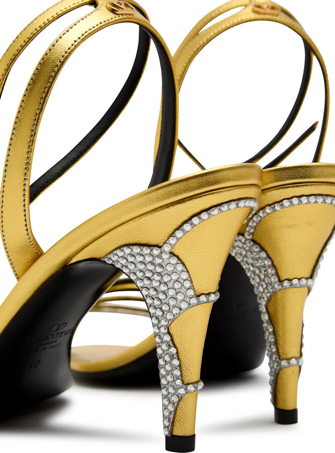 Valentino Garavani Ladycrush 85 Gold Leather Designer Satin Sandals UK5 / EU38 - Image 4