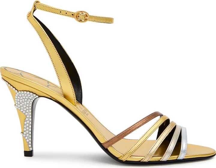 Valentino Garavani Ladycrush 85 Gold Leather Designer Satin Sandals UK5 / EU38