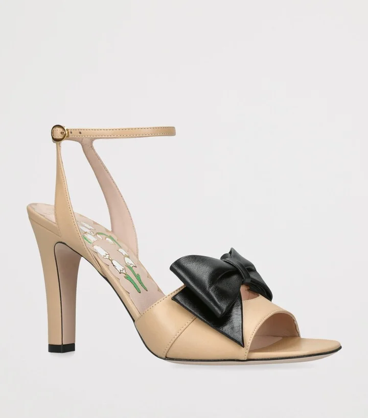 Valentino Garavani Leather Bow-Detail Bowow Heeled Sandals 95 - Image 3