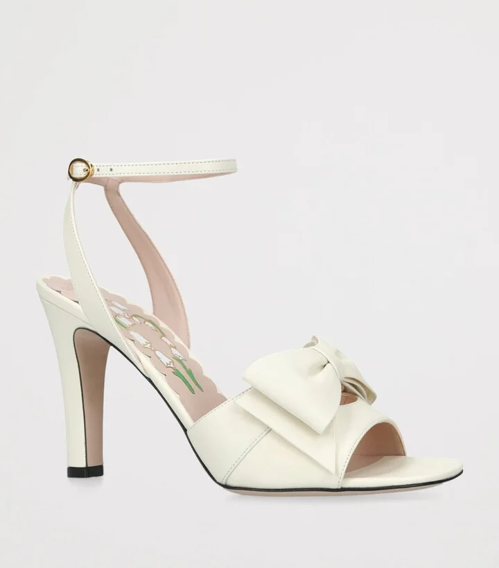 Valentino Garavani Leather Bow-Detail Bowow Heeled Sandals 95 - Image 3