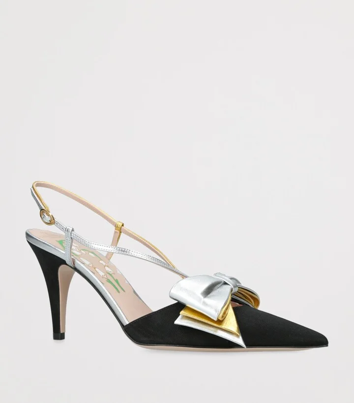 Valentino Garavani Leather Bow-Detail Bowow Slingback Heels 85 - Image 3
