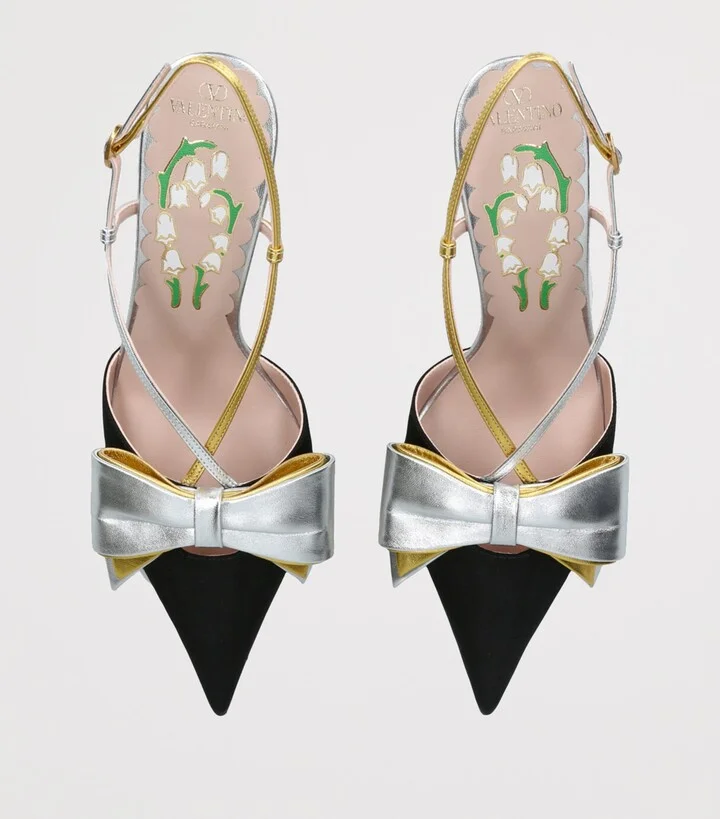 Valentino Garavani Leather Bow-Detail Bowow Slingback Heels 85 - Image 4
