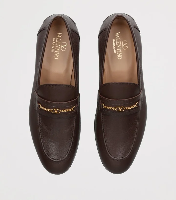 Valentino Garavani Leather Chain-Detail Loafers - Image 4