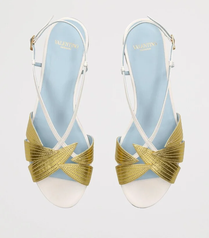 Valentino Garavani Leather Foliefoliage Flat Sandals - Image 4