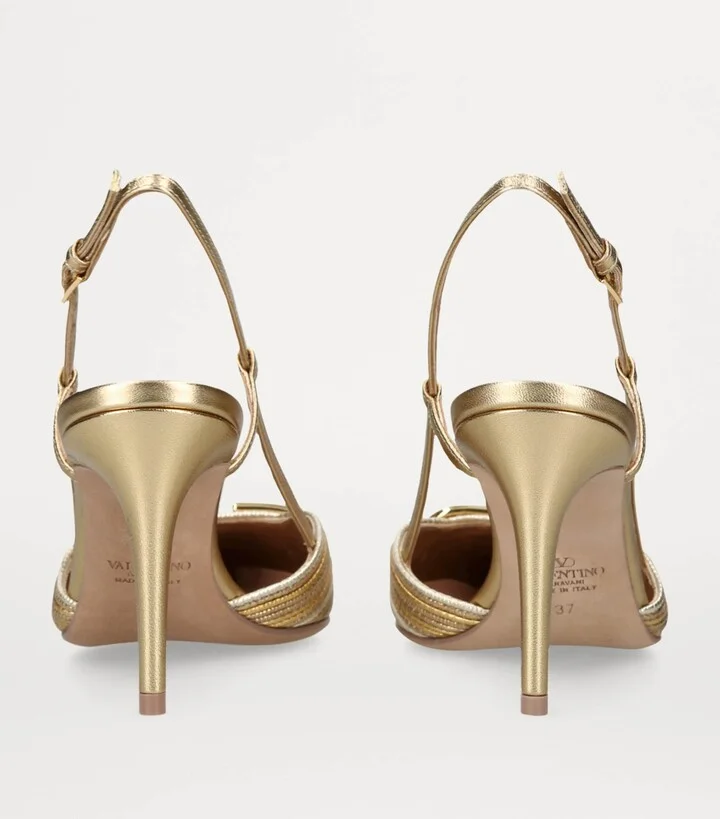 Valentino Garavani Leather Logo Slingback Pumps 80 - Image 2