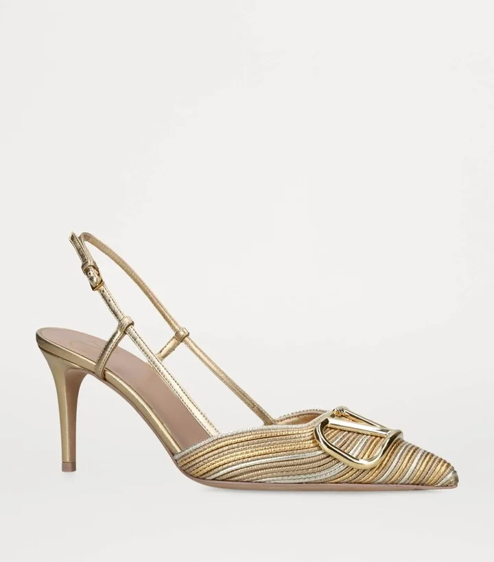 Valentino Garavani Leather Logo Slingback Pumps 80 - Image 3