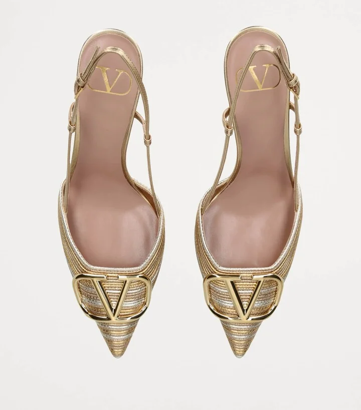 Valentino Garavani Leather Logo Slingback Pumps 80 - Image 4