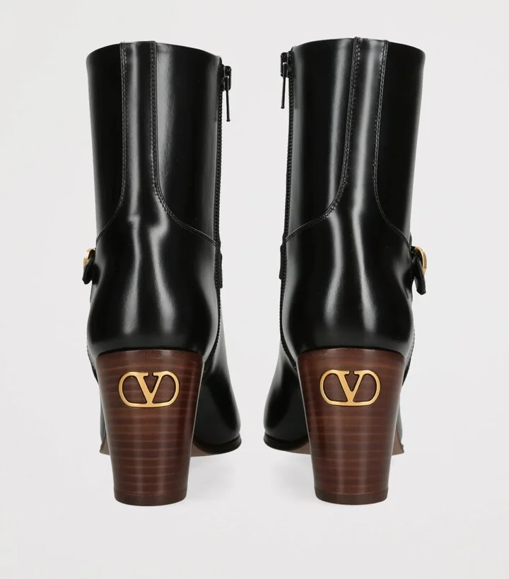 Valentino Garavani Leather Pattie Heeled Ankle Boots 75 - Image 2