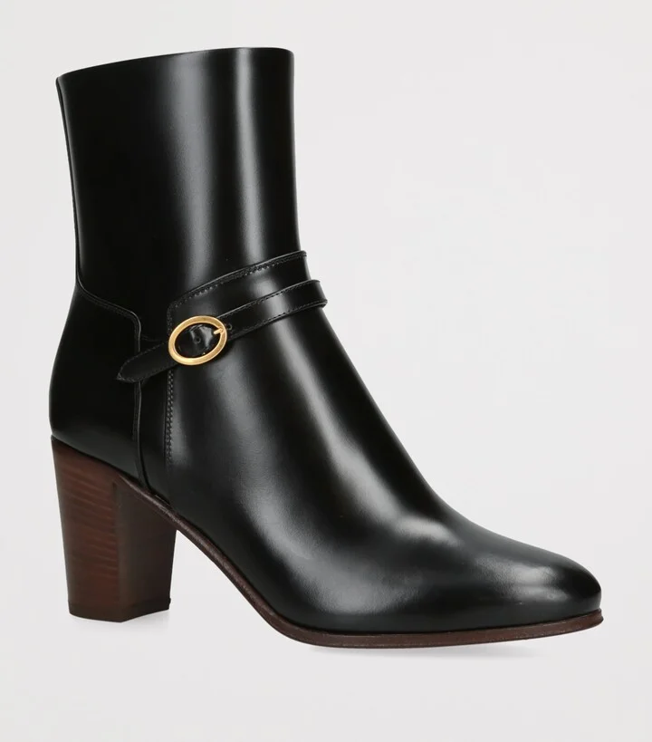 Valentino Garavani Leather Pattie Heeled Ankle Boots 75 - Image 3